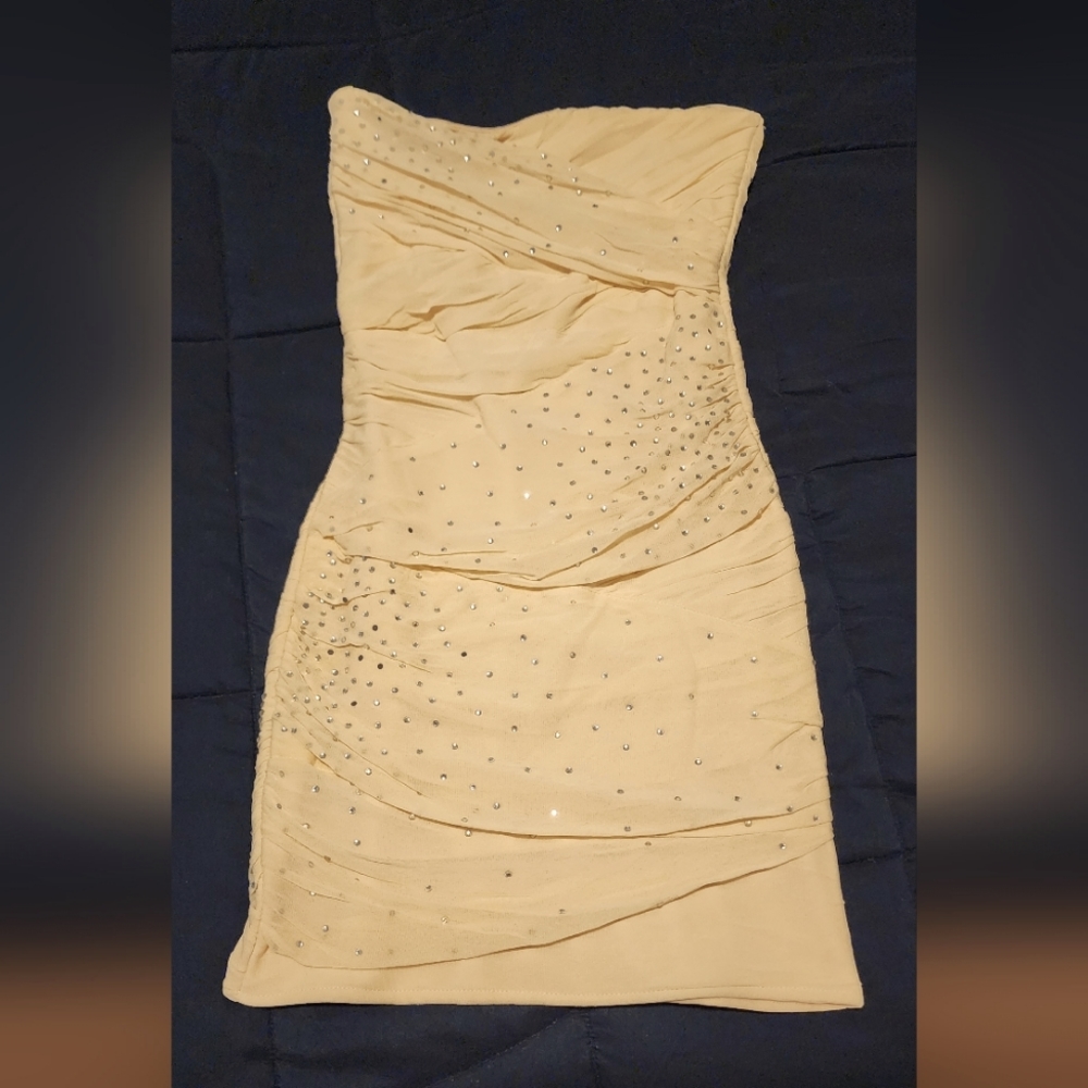 Topshop Strapless Flirty Stretch Ruched Tulle Lined Short Bodycon Dress Size 2